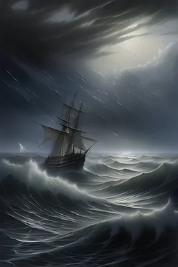 cu linii color balpoint reprezentând redesenarea unui tablou cu un peisaj marin cu corabii in furtuna de Ayvazivsky