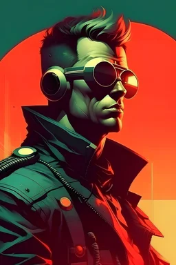 cyberpunk retro futuristic rebel man as a poster in 50s