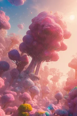 pink landsacape with multicolored crystals falling from the sky, full of details, smooth, bright sunshine，soft light atmosphere, light effect，vaporwave colorful, concept art, smooth, extremely sharp detail, finely tuned detail, ultra high definition, 8 k, unreal engine 5, ultra sharp focus