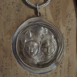 pendant in a form of two conjoined silver coins, watercolor, large strokes, illustration, fantasy