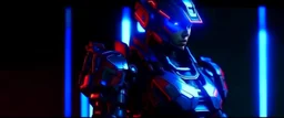 4K. REALISTIC FULL DETAILS. FULL RED BLUE AND WHITE LIGHTS. THEMIS CYBERPUNK ASSAULTED BY SOLDIERS