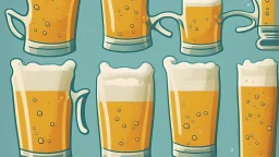 terugkerend patroon van bierglazen, realistische minimalistische cartoon style, witte achtergrond