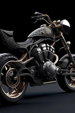 Luxury black motorcycle black dragon Decorated with white gold patterns