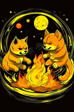 Doge fighting kat and fire ring