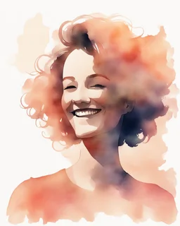 grown-up woman smiling silhouette and hair light peach colors watercolor draw