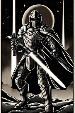 retro fantasy art of a heroic space knight with laser sword