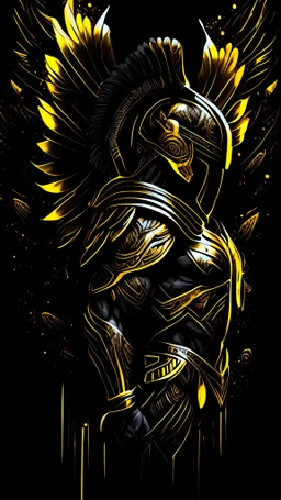 Detailed Illustration of Spartan Wallpaper, Black and Gold Colors Thunders, Frontview, Big Wings, 4k Hiqh Quality