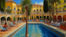 Neoclassicism pool arabic people painting realistic cote d'azur colorfull