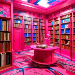 A pink magical library with telekinetic books painted by Henri Matisse