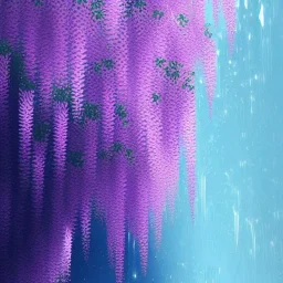 a magical crystal vertical light, pink and blue wisteria , pink vertical, blue lake,sharp, background vertical blue gradient vertical, elegant, highly detailed, artstation, concept art, smooth, sharp focus, illustration, 8k, splash art, wallpaper, key visual