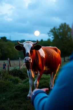 cow watching ball lightening in amazement from back of a lorry