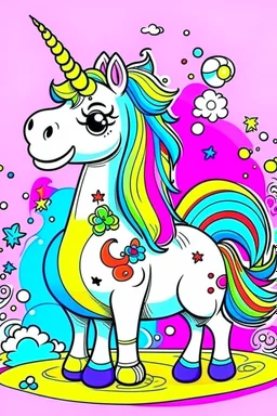 kids illustration, an unicorn, cartoon style, thick line, low details, vivid color