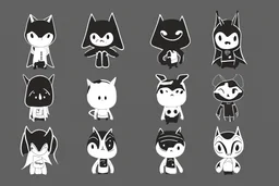 6 simple shaped hand drawn cartoon characters that are cute dark and have hoodies