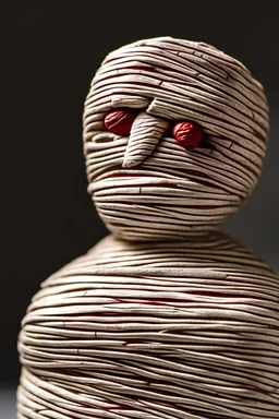 mummy with a red heart, in a plain background