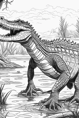 Outline art, no shading, full body crocodile in the river, black and white, low detail, --ar 9:11