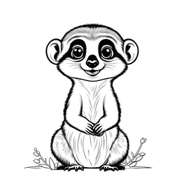 cute Meerkat, black and white, white background, clean lines, coloring page for kids,