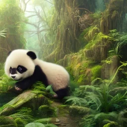 pixar art style of cute baby panda in natural environment, monotone color, full body, by mobeius, au naturel, hyper detailed, digital art, trending in artstation, cinematic lighting, studio quality, smooth render, unreal engine 5 rendered, octane rendered, art style by klimt and nixeu and ian sprigger and wlop and krenz cushart