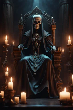 A hatefull Lich performing a magical ritual in a throne room. Horror setting. fantasy art, Cinematic lighting, Volumetric lighting, Epic composition, Photorealism, Very high detail, Character design, Unreal Engine, Octane render, HDR, Subsurface scattering