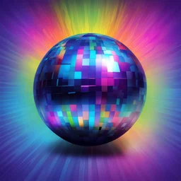 create an interesting blue disco ball with color rainbow and colour backgrounds