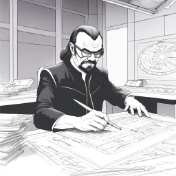 Klingon architect working on blueprints.