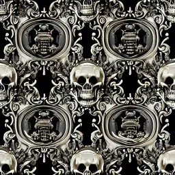 the source of future growth dramatic, elaborate emotive metallic Baroque and Rococo styles to emphasise death as a transcendental, seamless pattern, symmetrical, large motifs, sistine chapel ceiling, 8k image, sharp focus, gothic mothifs and (skulls:1) in rococo style, black metal forge, black colors, perfect symmetry, 3D, no blur, sharp focus, photorealistic, insanely detailed and intricate, cinematic lighting, Octane render, epic scene, 8K