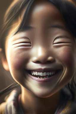 portrait of an asian girl 11 years old, smiling, cinematic photography, epic angle, hyper-realistic