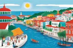 [illustration by David Hockney] In a slightly altered version of our world, Istanbul pulses with life where the ancient and the fantastical intertwine. Markets brim with vibrant colors and enticing aromas, while cafes buzz with the chatter of locals and travelers alike. The Bosphorus Strait, shimmering under the sun, serves as both a stunning natural barrier and a vital artery, separating continents and cultures.