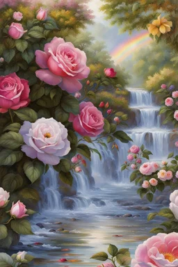 Trés belles roses, rainbows, beautiful colors gardens , flowers, cascades