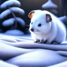 pixar style, volumetric Winter garden environment and background, realistic painting of a cute midget ermine laying on the ground, looking excited, detailed digital painting, extreme dense and fine fur, anime, ornate, colour-washed colors, elegant, small minutiae, tiny features, particulars, centered, smooth, sharp focus, renderman gofur render, 8k, uhd, detailed eyes, realistic shaded volumetric lighting, sunlight caustics, backlight, centered camera view