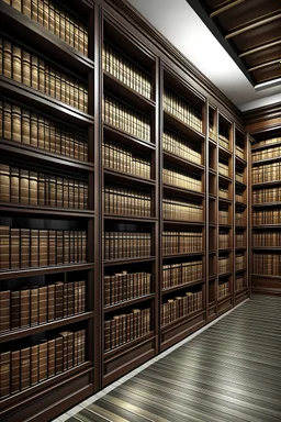 Library wall with shelves. Frontal perspective