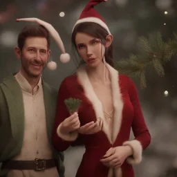 two elves. woman and man. Christmas scene. photorealistic. low-key