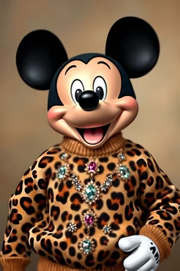 leopar kazak giymiş mickey mouse üstünde mücevherler