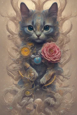 Tattoo design a one liquid cute baby cat, hyperdetailed intricately detailed, fantastical, surrealistic, splash screen, complementary colours, fantasy, concept art, 8k resolution, masterpiece inlaid with the Permanent, fiery. 4 1K