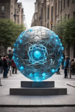 статуя на улице, Шар как атом/молекула: Сделать поверхность шара похожей на модель атома или молекулы, используя геометрические формы, светящиеся элементы или проекцию. . Для этого можно использовать различные геометрические формы, такие как круги, треугольники, шестиугольники и т. д., чтобы создать абстрактное изображение структуры атома или молекулы. Кроме того, возможно использование светящихся элементов, чтобы придать статуе особую магическую атмосферу и привлечь внимание прохожих ночью.