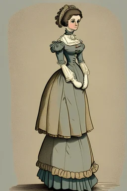 full body cartoon image of young woman from 1840's