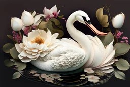 mixture of swan and flower with leaves