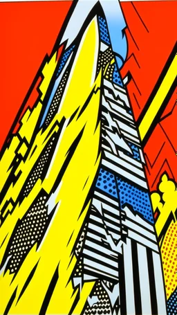 An orange color lightning shifting temple painted by Roy Lichtenstein