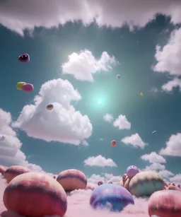 Ultra realistic speed clouds sky scene, wide angle view, sweet childs falling down, inflatable color clothing, free jumping flying, many trinkets, monster hair, hair monster, many jelly beans, balls, smile, happy, circus style, extreme, wind, clouds sea, 20,000 feet altitude, stratosphere, soft color, highly detailed, unreal engine 5, ray tracing, RTX, lumen lighting, ultra detail, volumetric lighting, 3d, finely drawn, high definition, high resolution.