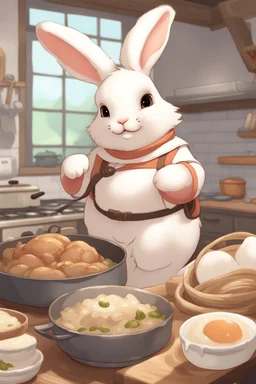 Cute chubby bunny floppy ears adventurer dnd cooking art realism