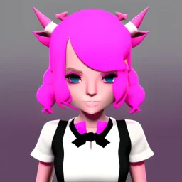 ROBLOX woman character pink hair with horns with white t-shirt and black tie