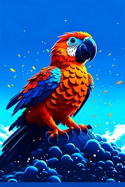 Generate an full body image of a parrot has a magma objects in the background and ocean objects in the background objects with an anime animal style.On Canvas, Brush Strokes, Smooth, Ultra High Definition, 8k, Unreal Engine 5, Ultra Sharp Focus, Intricate Artwork Masterpiece, Ominous, Golden Ratio, Highly Detailed, photo, poster, fashion, illustration