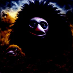 evil turkey monster whose face looks vaguely like Charles Manson, by Stephen Gammell, by Joel-Peter witkin, surreal creepy sentient turkey hominid is mascot at high school football game, natural colors, detailed realistic matte oil painting, ultra detail, dramatic, kinetic, masterpiece.