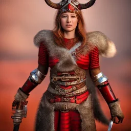 viking queen with red armor, highly detailed, 8k, ambient light, Alina Pesotskaya