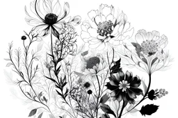 Portrait of beautiful Japanese monochromatic flowers and leaves with white background by generative AI