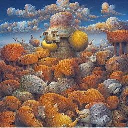 many animals dancing in the sky, Jacek Yerka