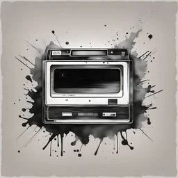 Generate a nostalgic image of an 80s-style video cassette with a touch of monochrome watercolor charm. Capture the essence of vintage technology in a black and white artwork that evokes the era of analog memories.