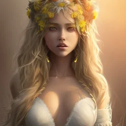 sunflower goddess green eyes long hair blond