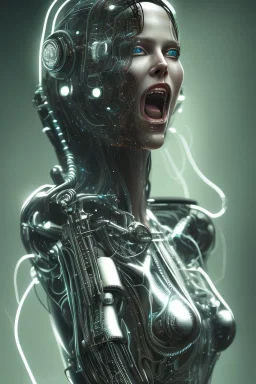 cyberpunk, glass body, women, portrai, open mouth, perfect skin, tron, cyborg , perfekt, real, dream, hr giger