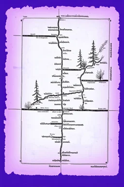 a scan of an ancient Cree Anishinaabe road map, hand drawn been stained and weathered, text is in Cree Syllabic