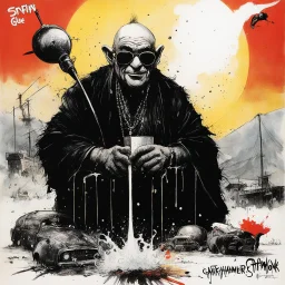 SNFIIN'GLUE album cover by Ralph Steadman for Aardschok(nl) and MetalHammer mag, guest star: Gangster-turned-Monk